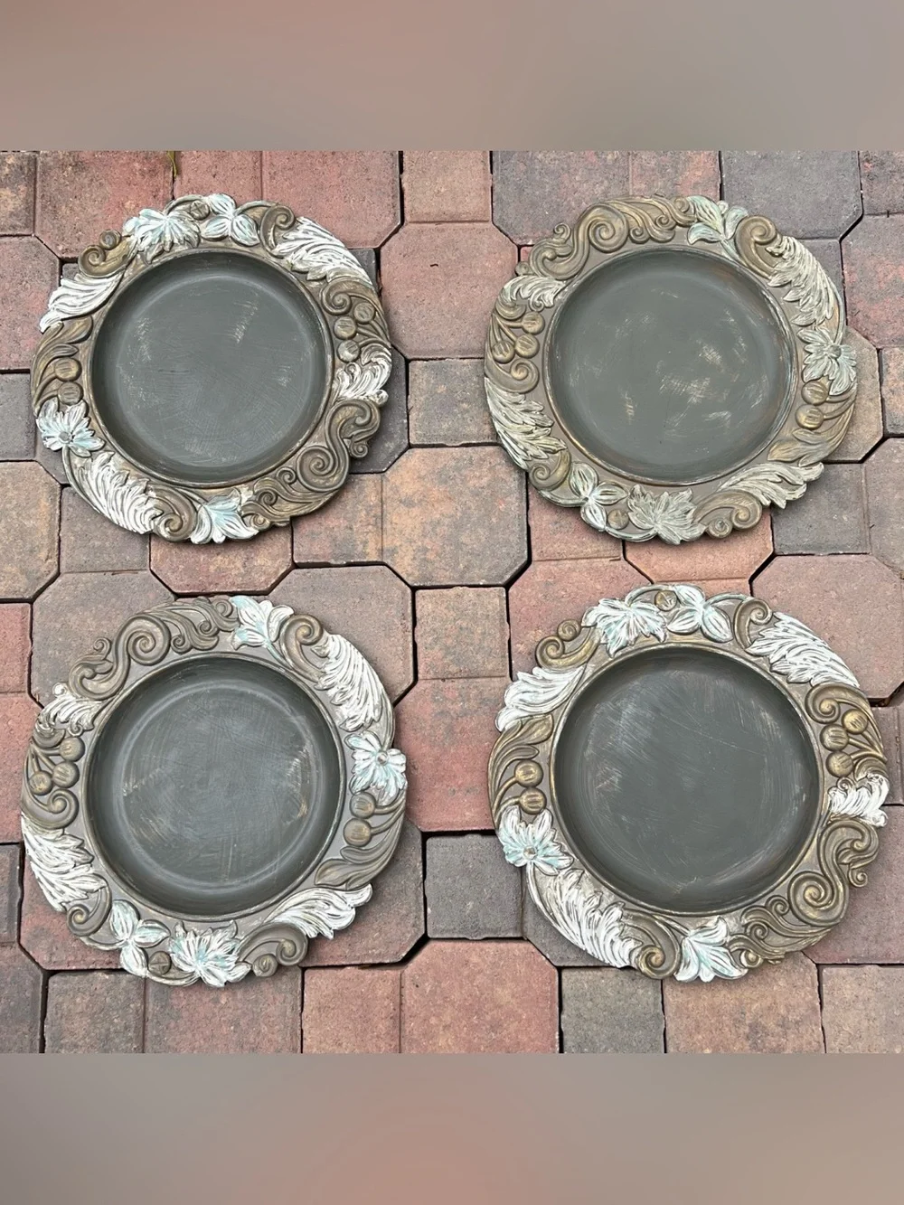 Pottery Barn “Carved Architectural Charger Plates” Baroque (Factory Distressed)